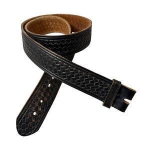 Chambers Leather Belt Mens 38 Black Basketweave Western Classic Cowboy 1.75" *